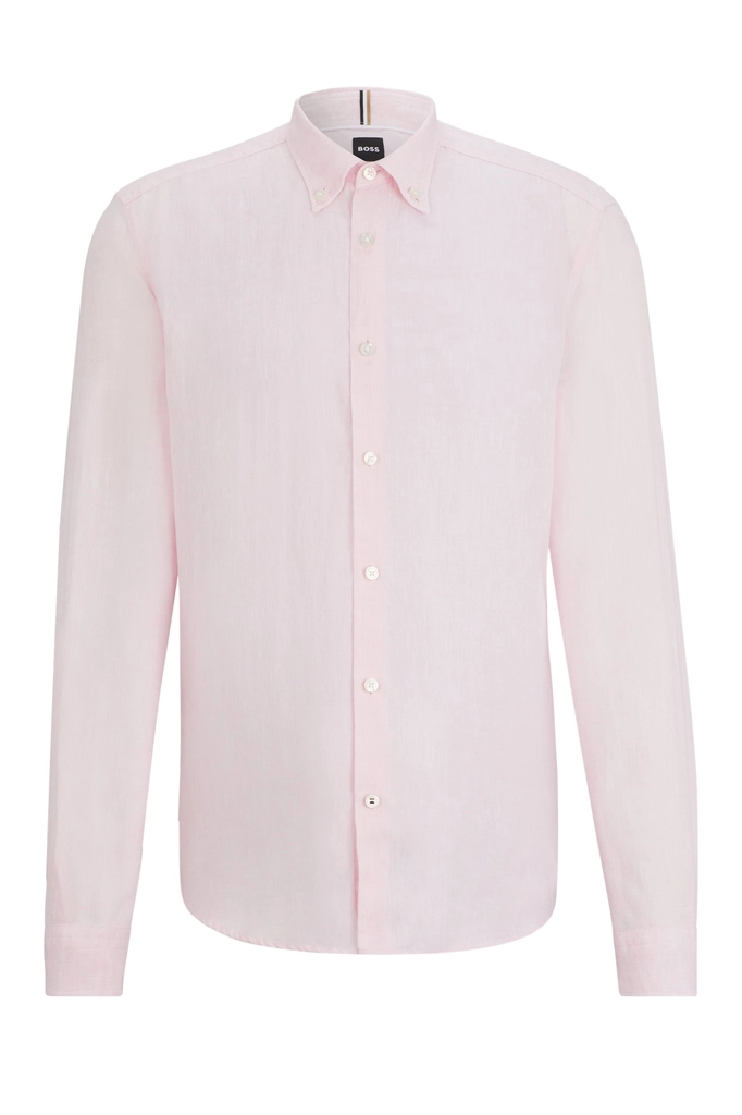 Hugo Boss Mens S-liam-s-bd-c1-242 Long Sleeved Shirt Light Pastel Pink - Size X-Large